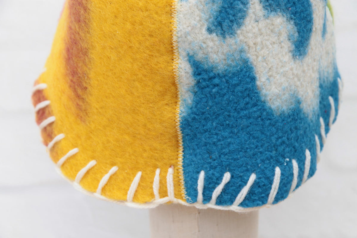 Eco-Friendly Upcycled Wool Sauna Hat 4-Panel Patchwork Design