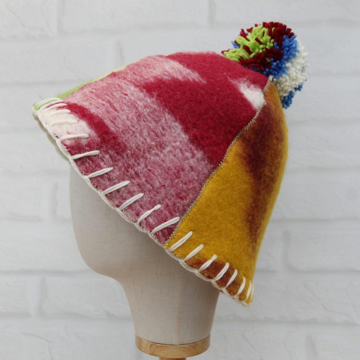 Eco-Friendly Upcycled Wool Sauna Hat 4-Panel Patchwork Design