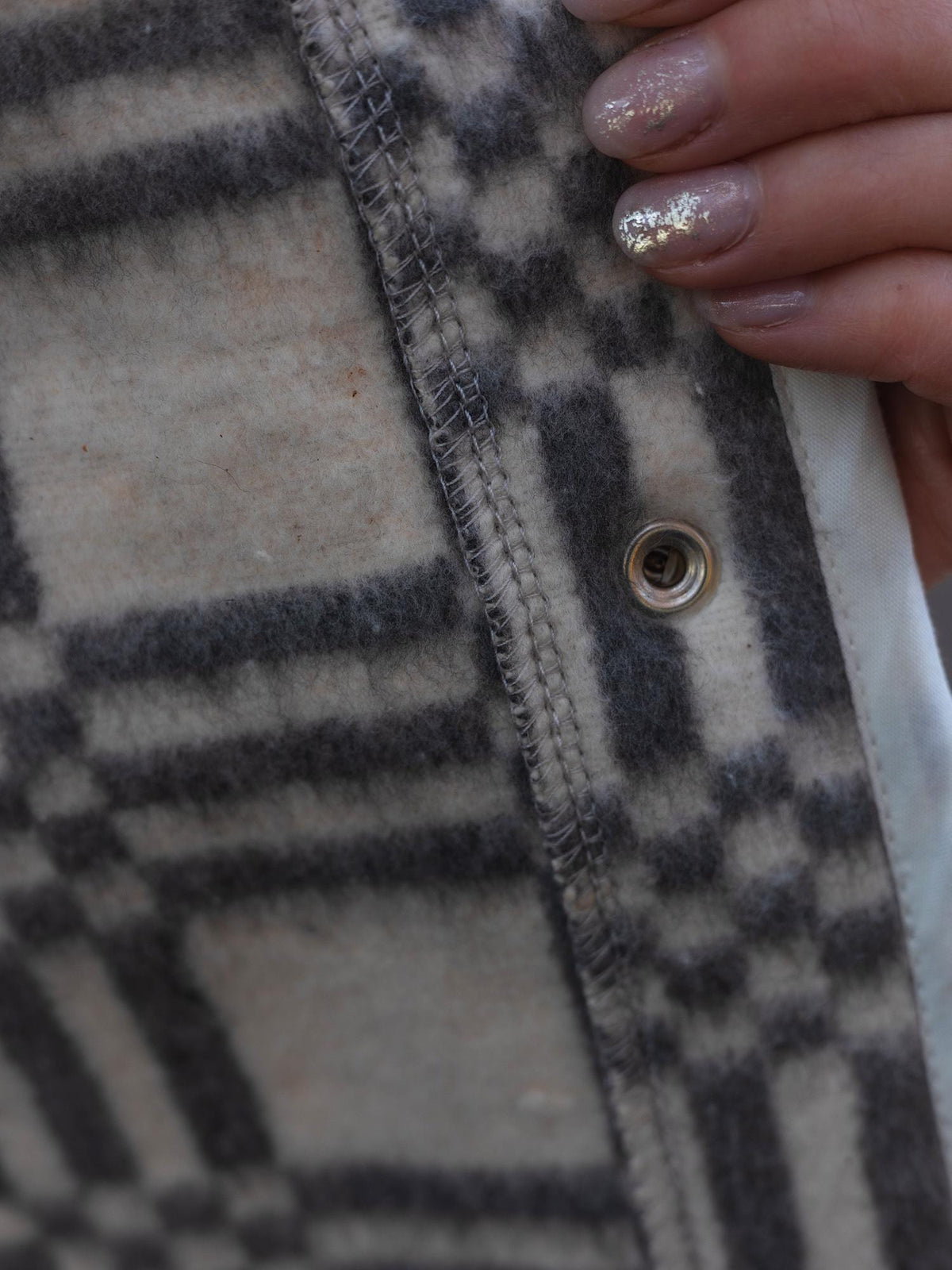 Upcycled Plaid Wool Blanket Jacket – Grey White Chore Coat, Sustainable Fashion