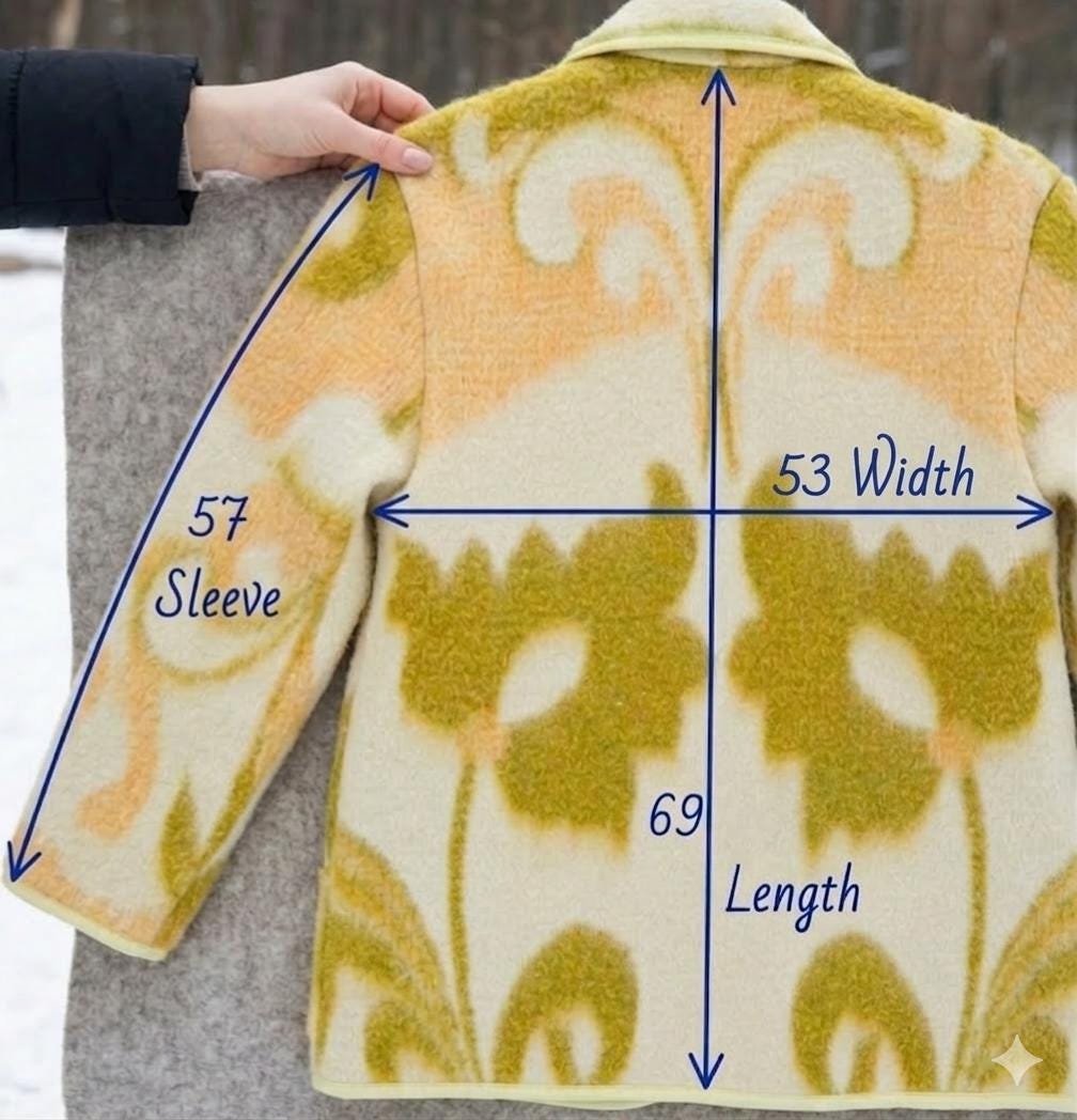 Vintage Wool Blanket Coat – Yellow Geometric Upcycled Jacket – Sustainable Fashion