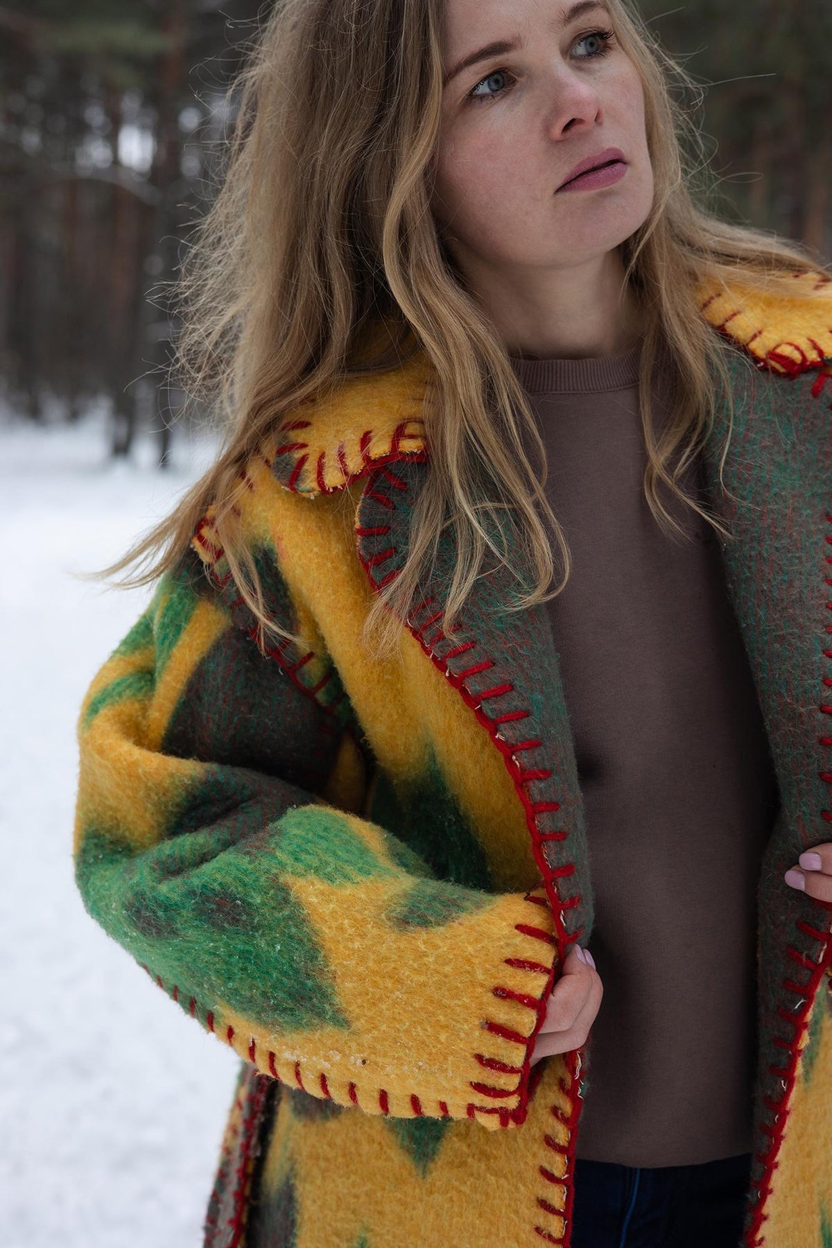 One-of-a-Kind Upcycled Wool Blanket Coat – Handcrafted Oversized Cardigan