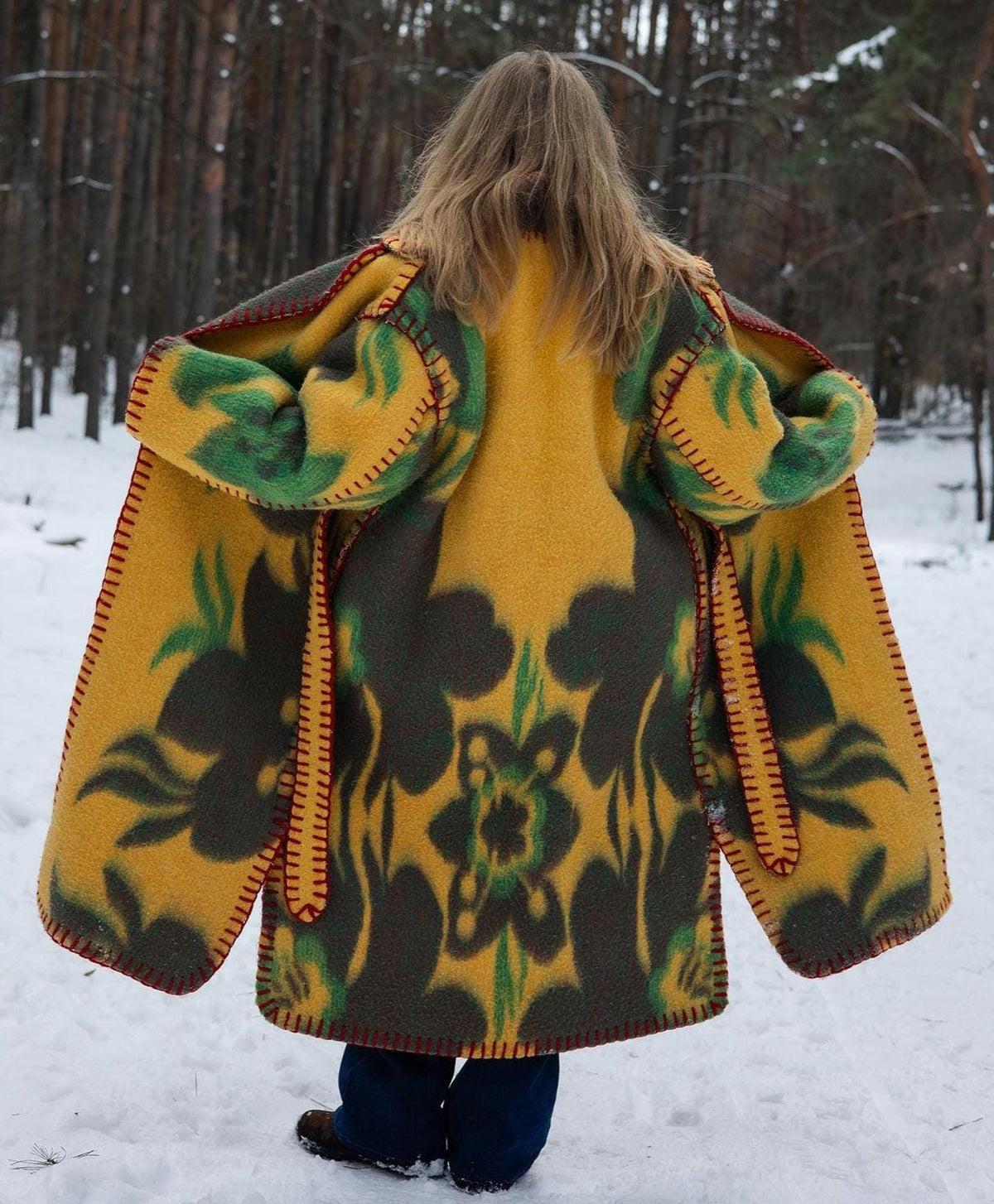 One-of-a-Kind Upcycled Wool Blanket Coat – Handcrafted Oversized Cardigan