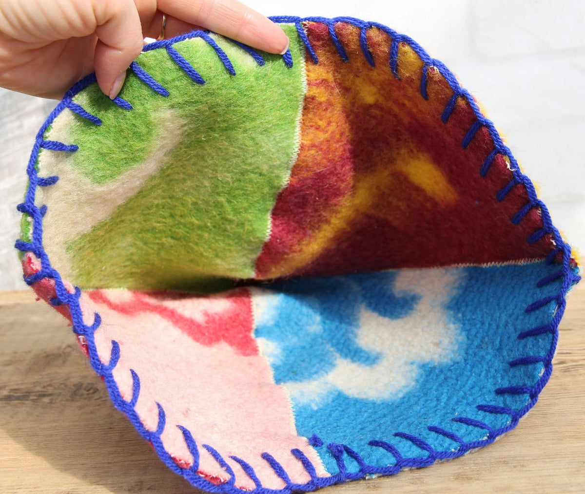 Eco-Friendly Upcycled Wool Sauna Hat 4-Panel Patchwork Design