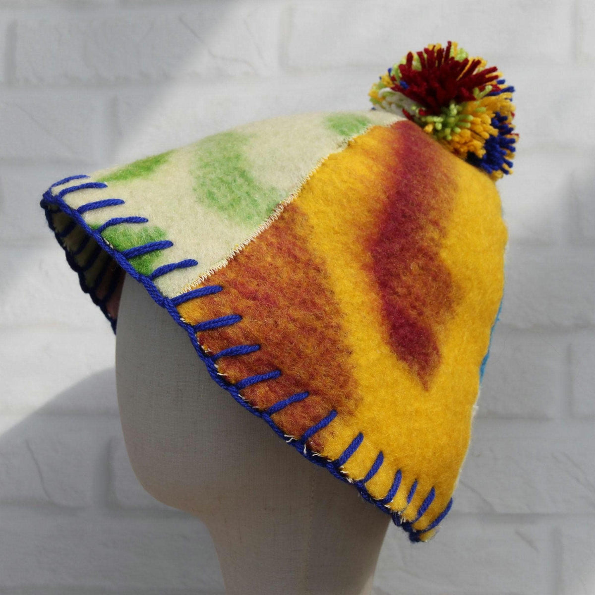 Eco-Friendly Upcycled Wool Sauna Hat 4-Panel Patchwork Design