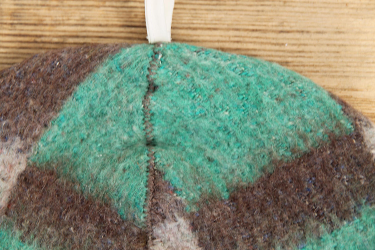 Eco-Friendly Upcycled Wool Sauna Hat, Handcrafted from Vintage Plaid Blanket, One-of-a-Kind, Gray and Green