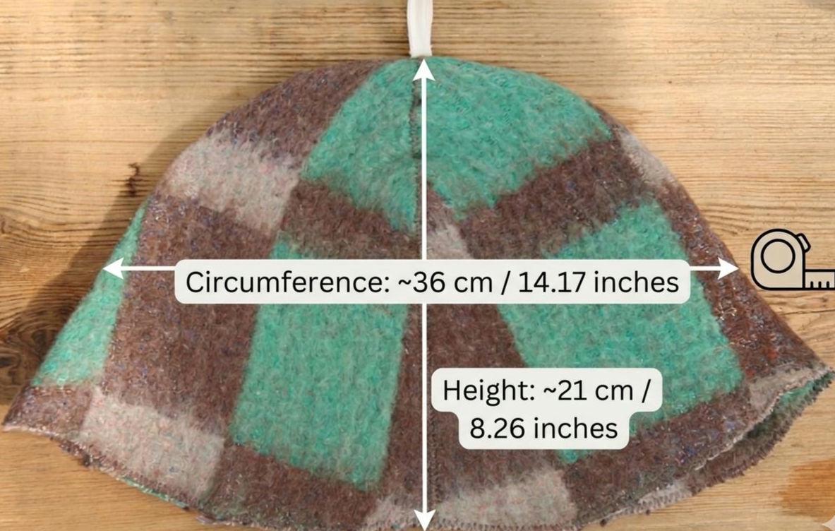 Eco-Friendly Upcycled Wool Sauna Hat, Handcrafted from Vintage Plaid Blanket, One-of-a-Kind, Gray and Green