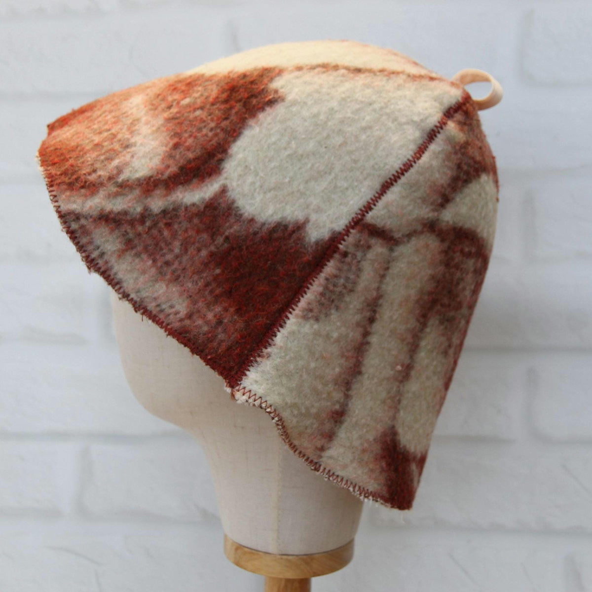 Upcycled Wool Sauna Hat – Traditional Banya Cap, Reclaimed Blanket Spa Accessory