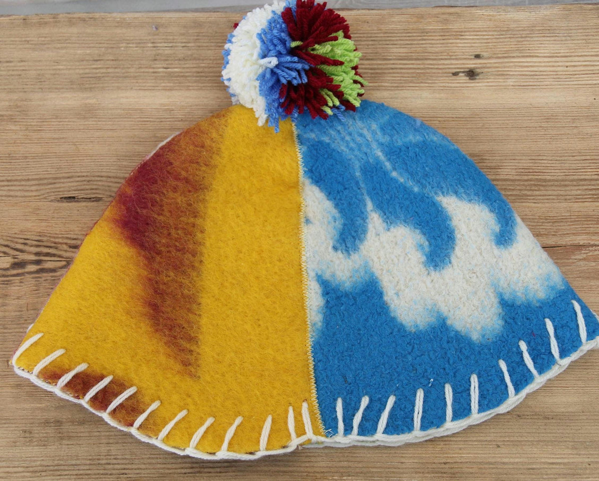 Eco-Friendly Upcycled Wool Sauna Hat 4-Panel Patchwork Design