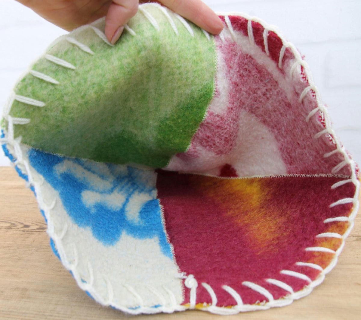 Eco-Friendly Upcycled Wool Sauna Hat 4-Panel Patchwork Design