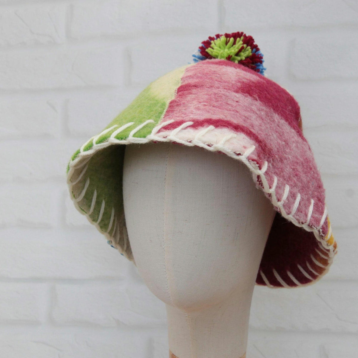 Eco-Friendly Upcycled Wool Sauna Hat 4-Panel Patchwork Design