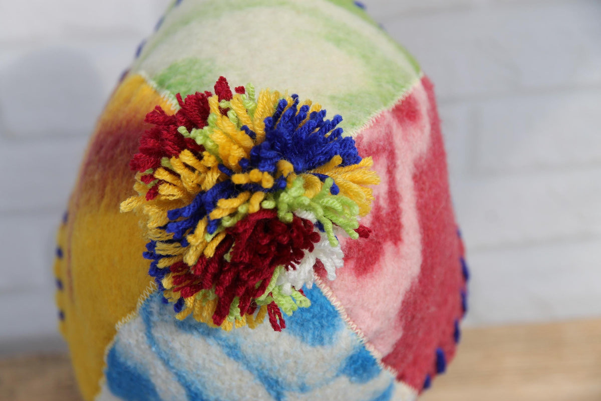 Eco-Friendly Upcycled Wool Sauna Hat 4-Panel Patchwork Design