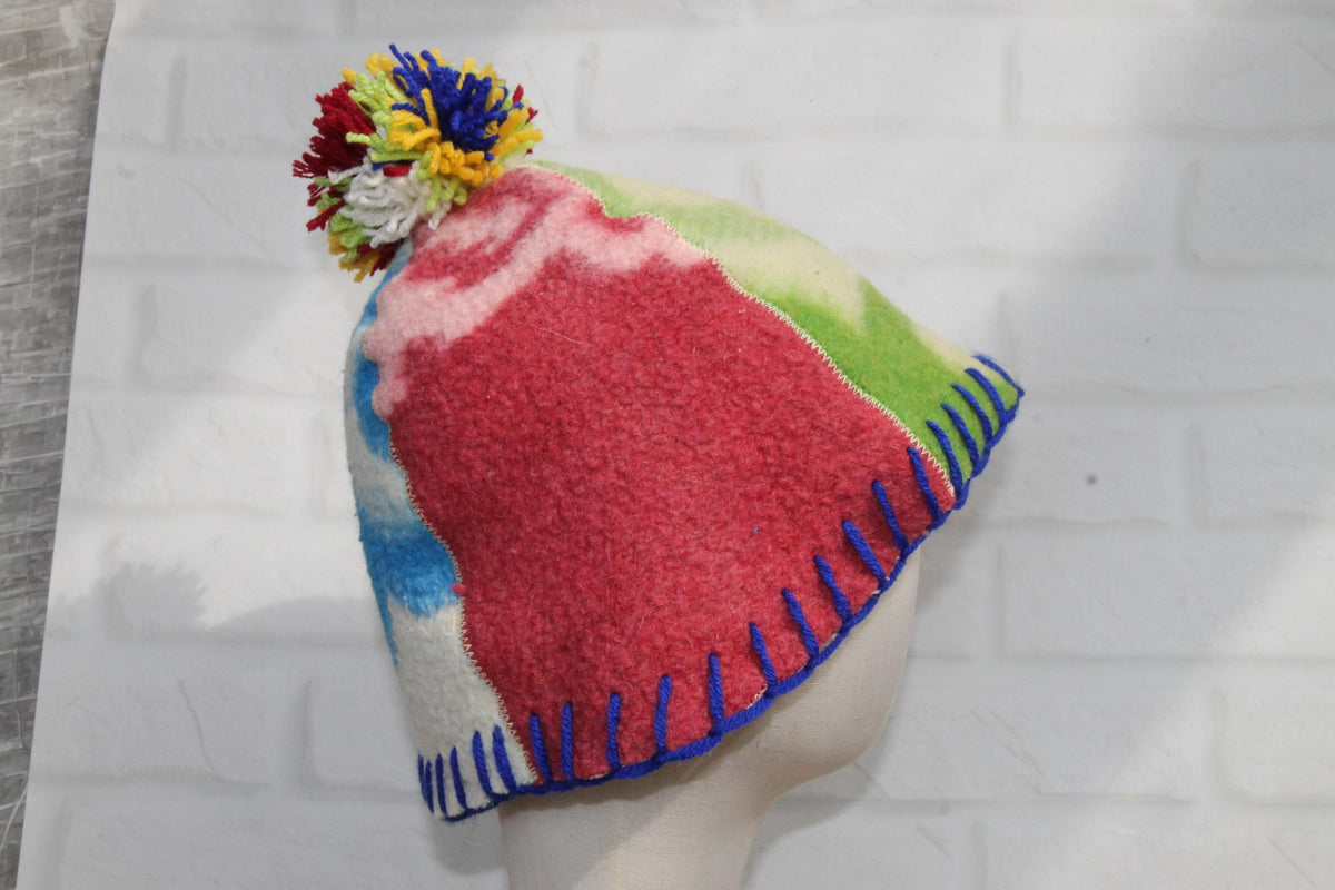 Eco-Friendly Upcycled Wool Sauna Hat 4-Panel Patchwork Design