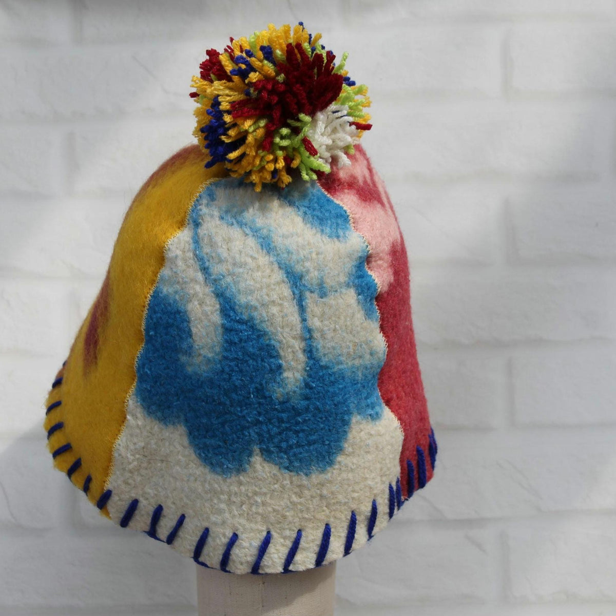 Eco-Friendly Upcycled Wool Sauna Hat 4-Panel Patchwork Design