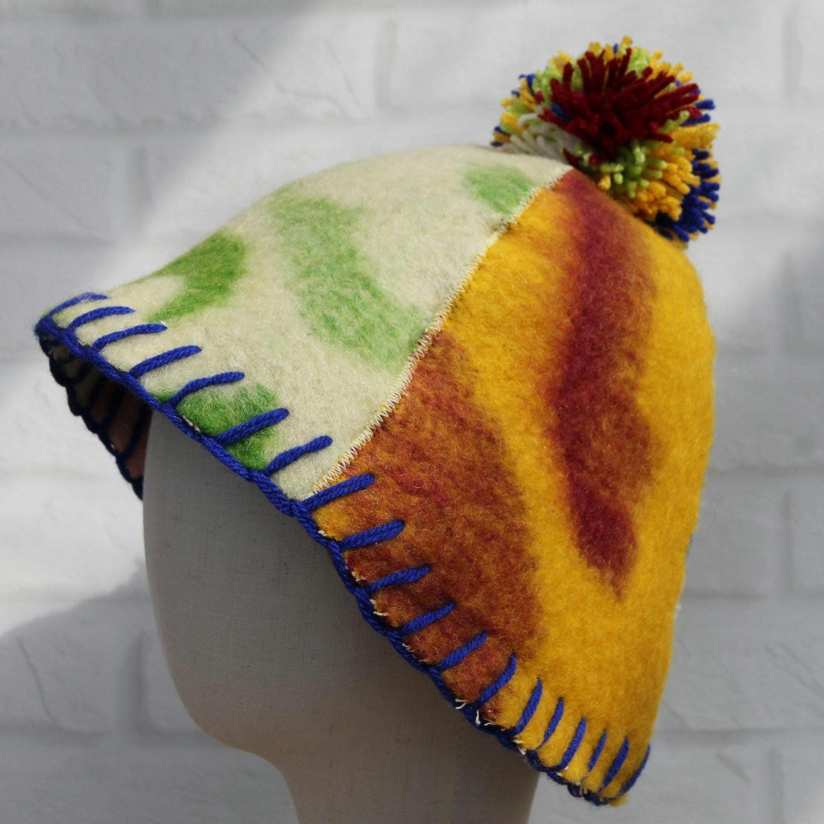 Eco-Friendly Upcycled Wool Sauna Hat 4-Panel Patchwork Design
