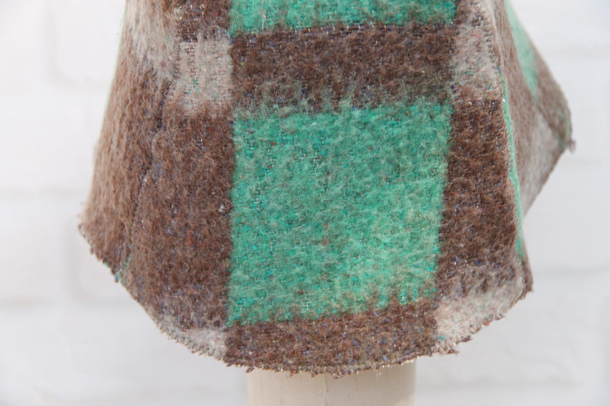 Eco-Friendly Upcycled Wool Sauna Hat, Handcrafted from Vintage Plaid Blanket, One-of-a-Kind, Gray and Green