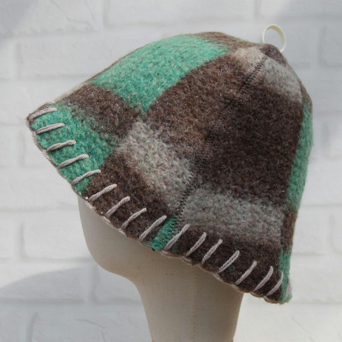 Upcycled Wool Sauna Hat , Eco-Friendly Bath House Cap , Gray and Green