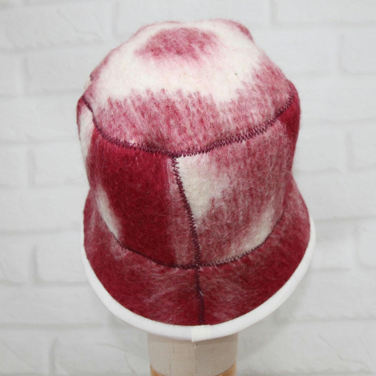 Hand Felted Wool Hat – Burgundy Geometric Sauna Beanie (21-22")