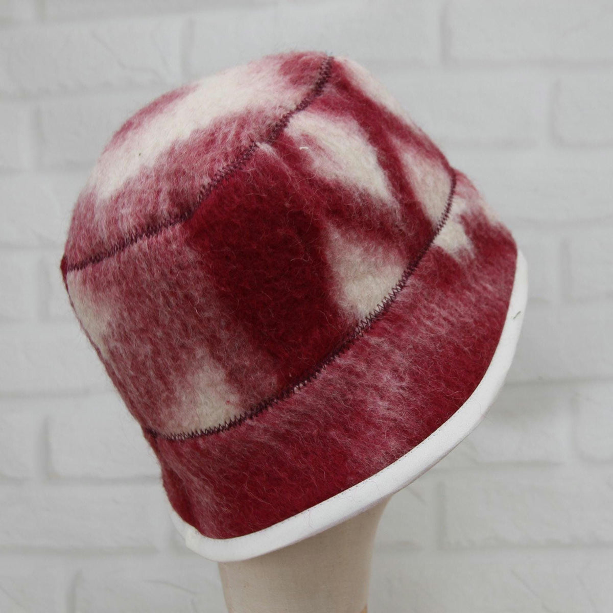 Hand Felted Wool Hat – Burgundy Geometric Sauna Beanie (21-22")