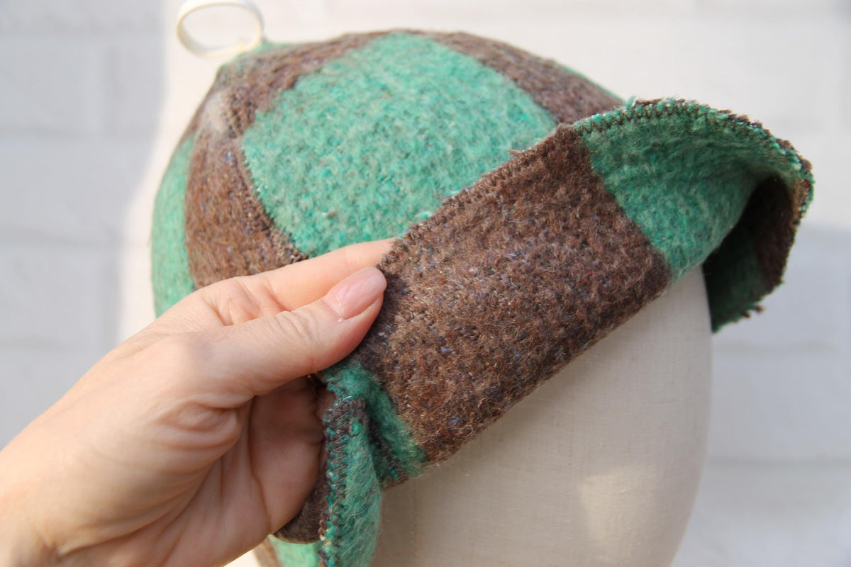 Eco-Friendly Wool Sauna Hat Upcycled Vintage Wool Blanket 13.5 x 8.5 in