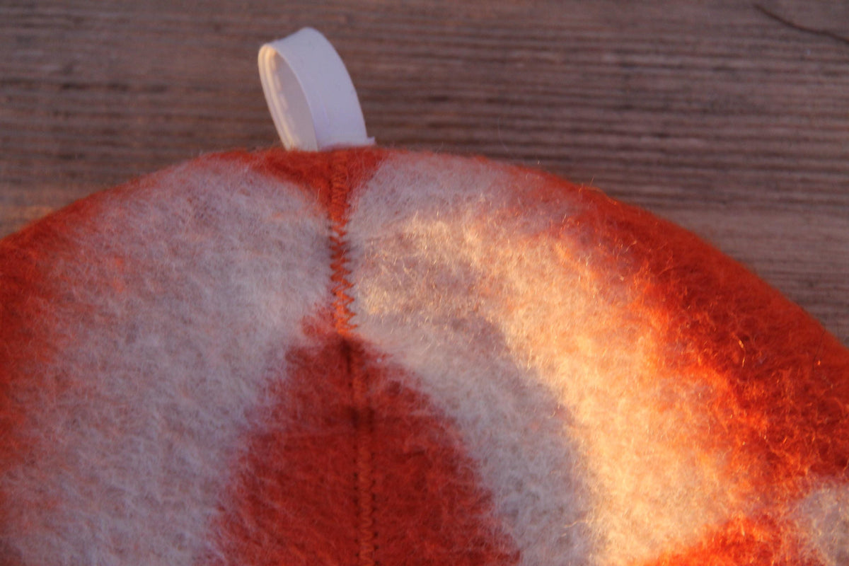 Eco-Friendly Upcycled Wool Sauna Hat – Orange & White Geometric Pattern