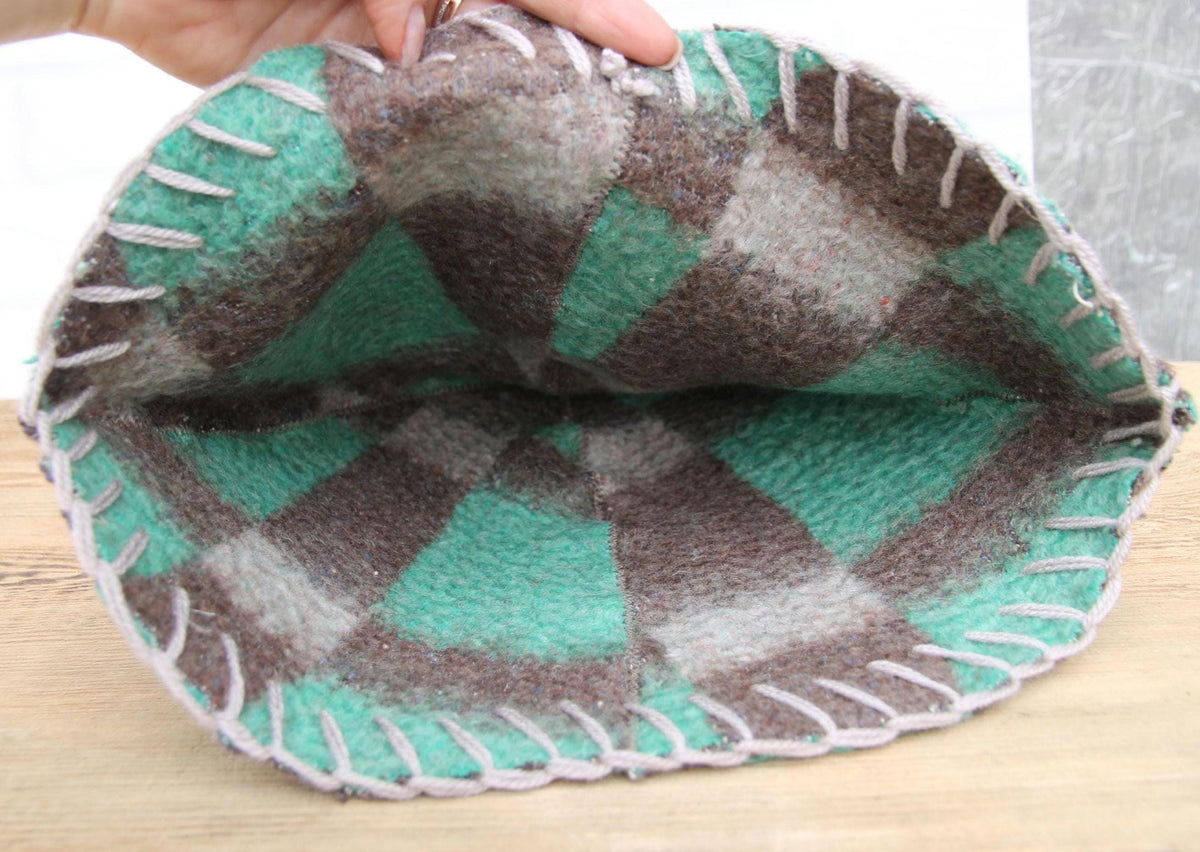 Upcycled Wool Sauna Hat , Eco-Friendly Bath House Cap , Gray and Green