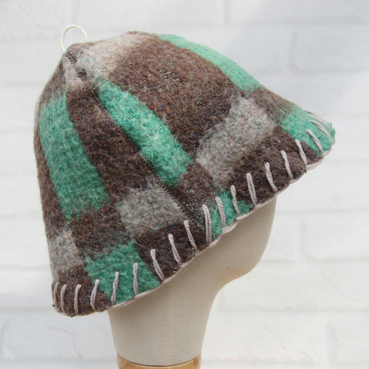 Upcycled Wool Sauna Hat , Eco-Friendly Bath House Cap , Gray and Green