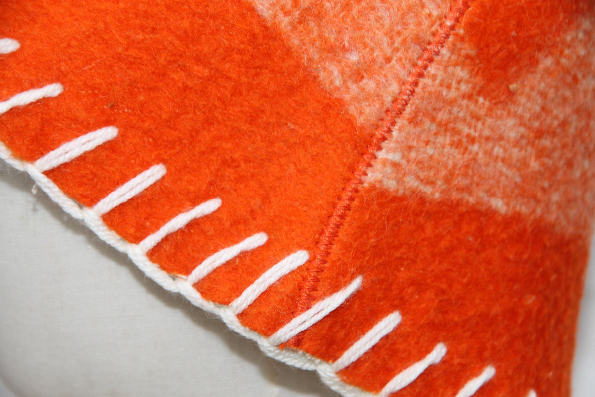 Vibrant Orange Eco-Friendly Wool Sauna Hat – Upcycled Artisan Protection