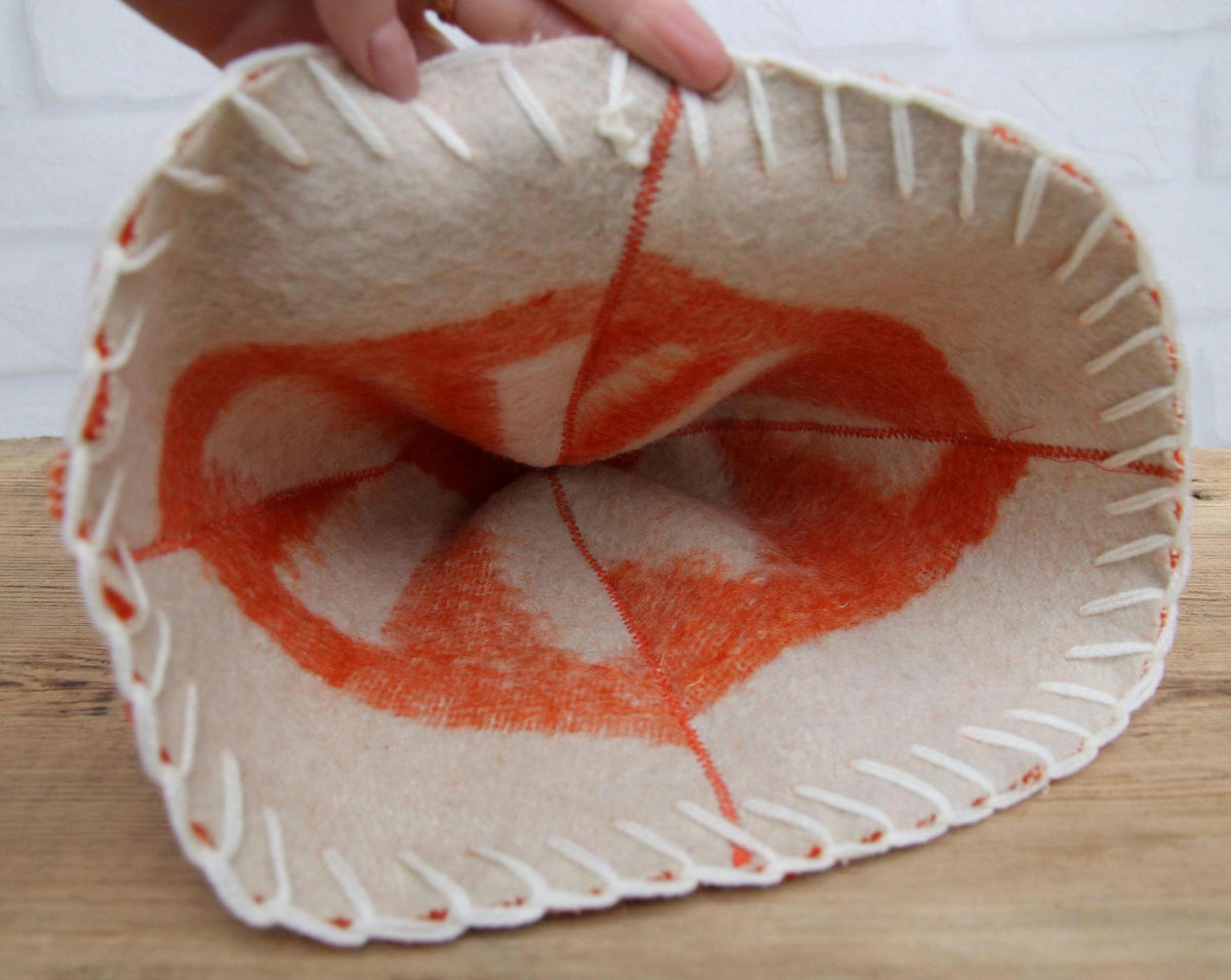 Vibrant Orange Eco-Friendly Wool Sauna Hat – Upcycled Artisan Protection