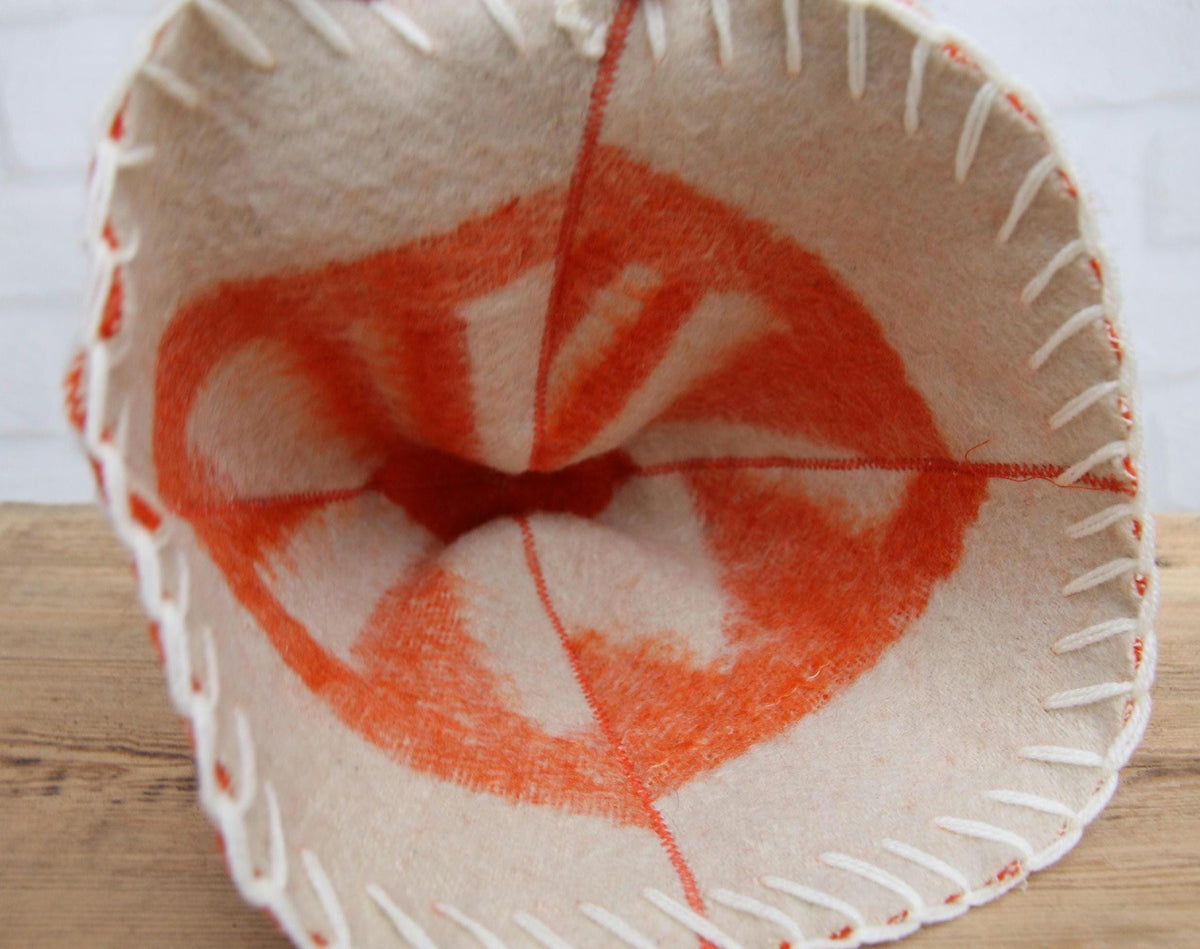 Vibrant Orange Eco-Friendly Wool Sauna Hat – Upcycled Artisan Protection