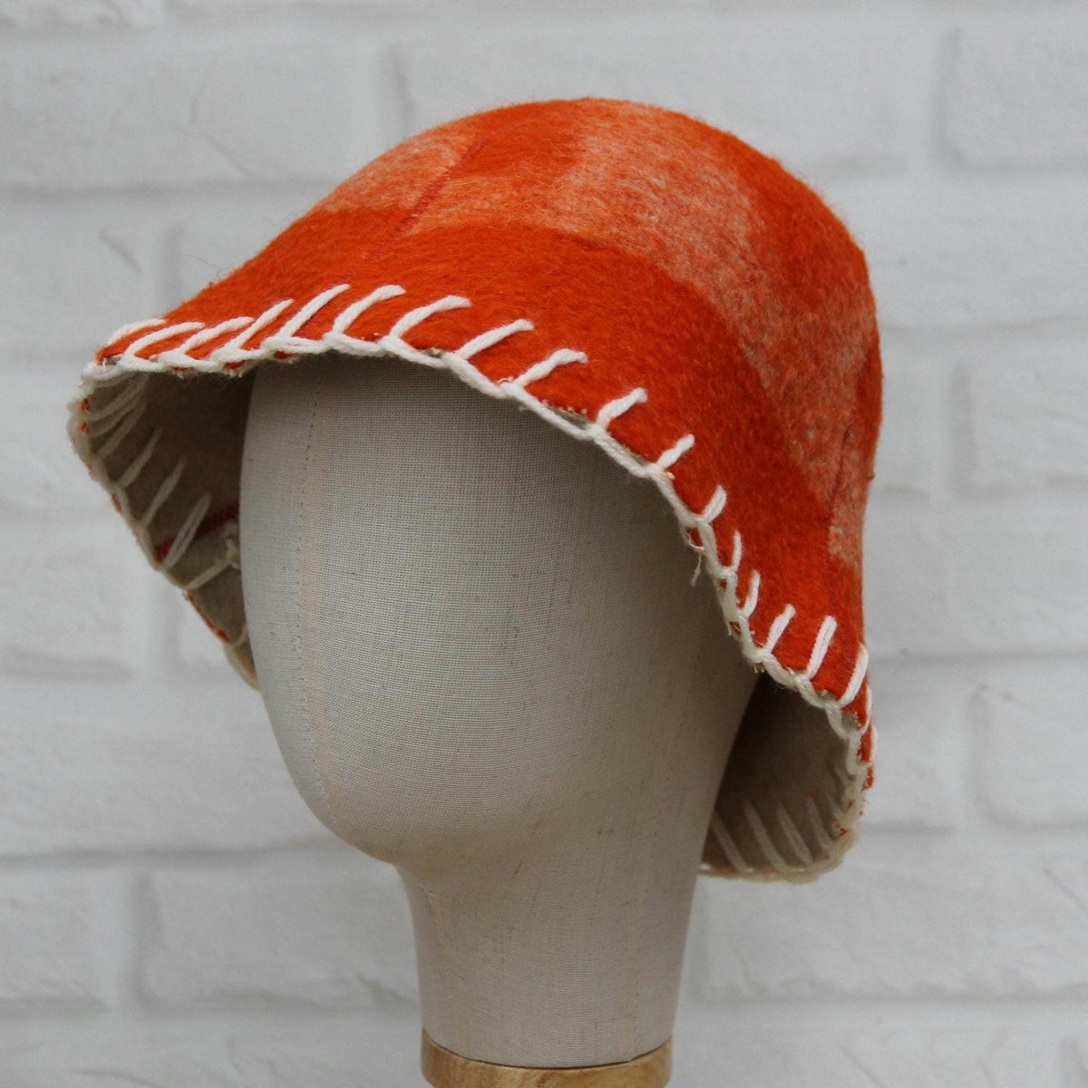 Vibrant Orange Eco-Friendly Wool Sauna Hat – Upcycled Artisan Protection