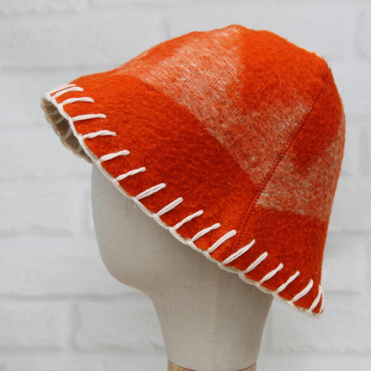 Vibrant Orange Eco-Friendly Wool Sauna Hat – Upcycled Artisan Protection