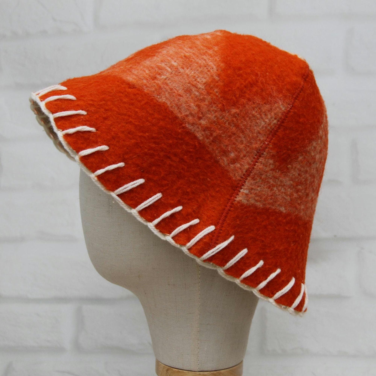 Vibrant Orange Eco-Friendly Wool Sauna Hat – Upcycled Artisan Protection
