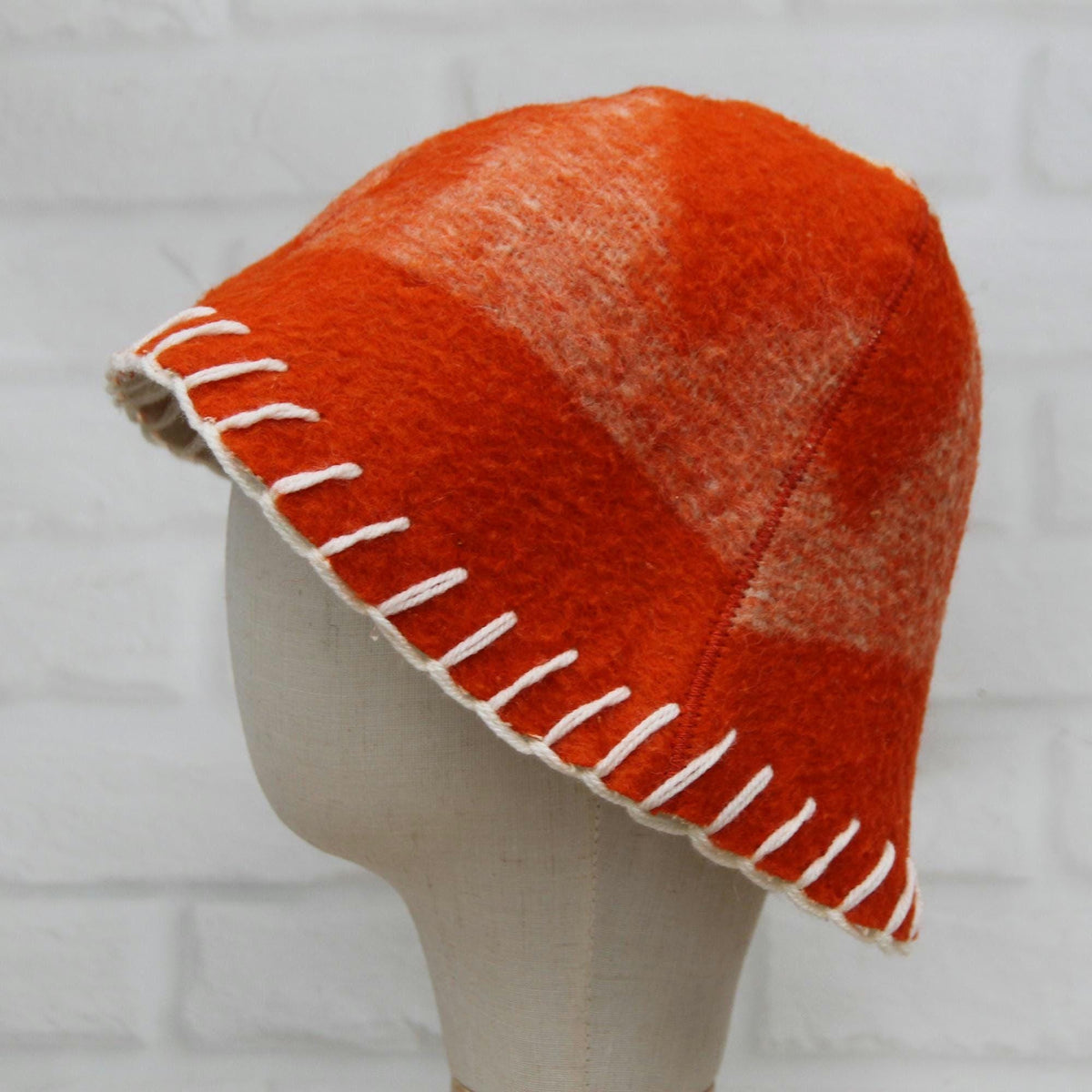 Vibrant Orange Eco-Friendly Wool Sauna Hat – Upcycled Artisan Protection