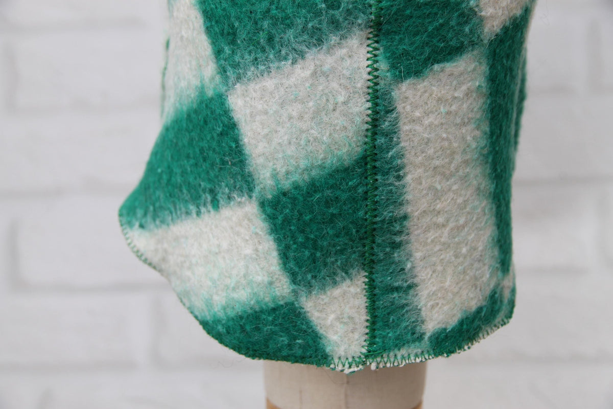 Wool Sauna Hat, Green White Checkered Felted Cap, Banya Spa Protection