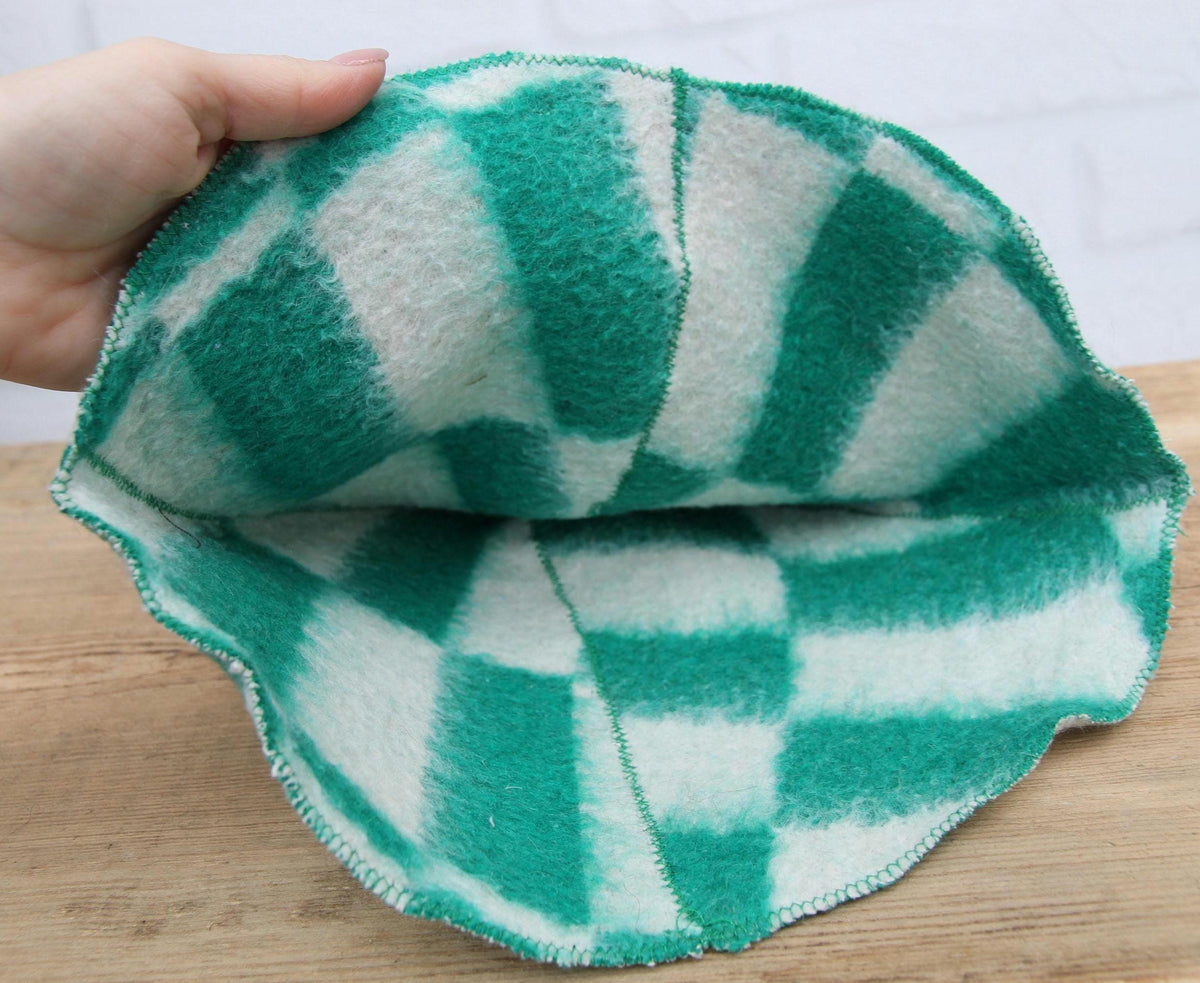 Wool Sauna Hat, Green White Checkered Felted Cap, Banya Spa Protection