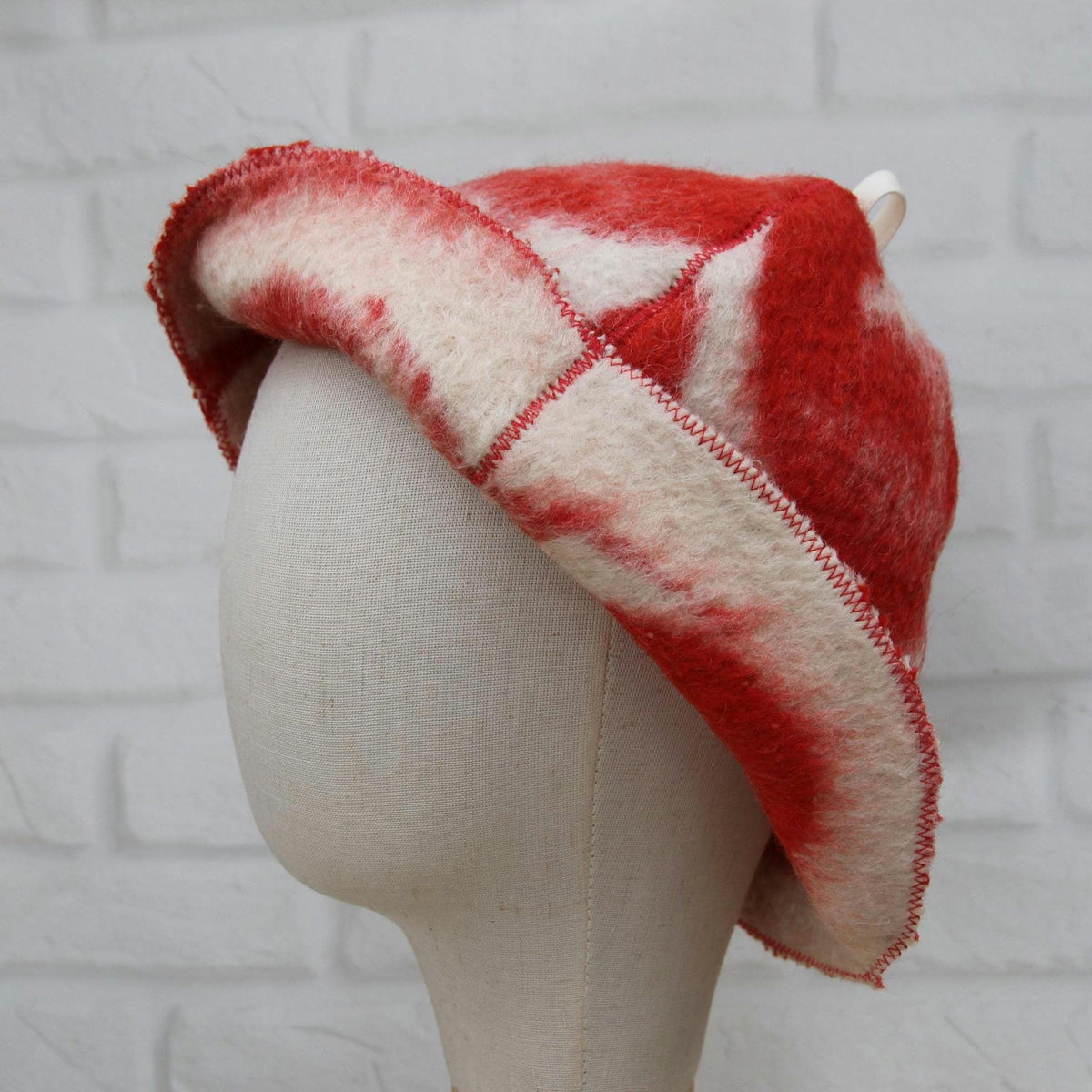 Upcycled Wool Sauna Hat, Vintage Blanket Banya Cap, Eco-Friendly Felted Bathing Headwear