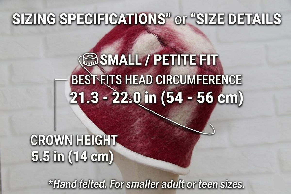 Hand Felted Wool Hat – Burgundy Geometric Sauna Beanie (21-22")