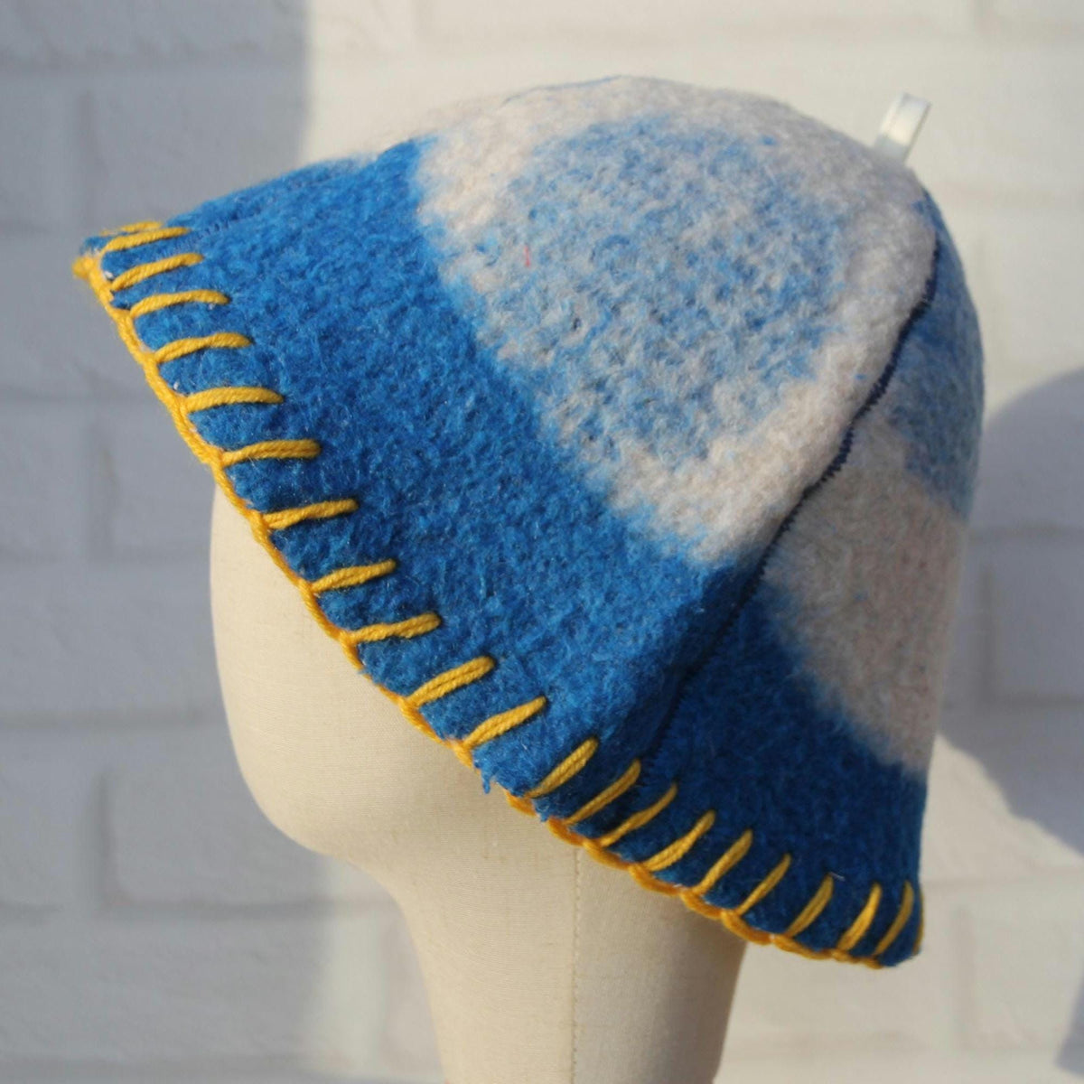 Reversible Wool Sauna Hat , Upcycled Vintage Blanket , Handcrafted Protection for Banya Spa
