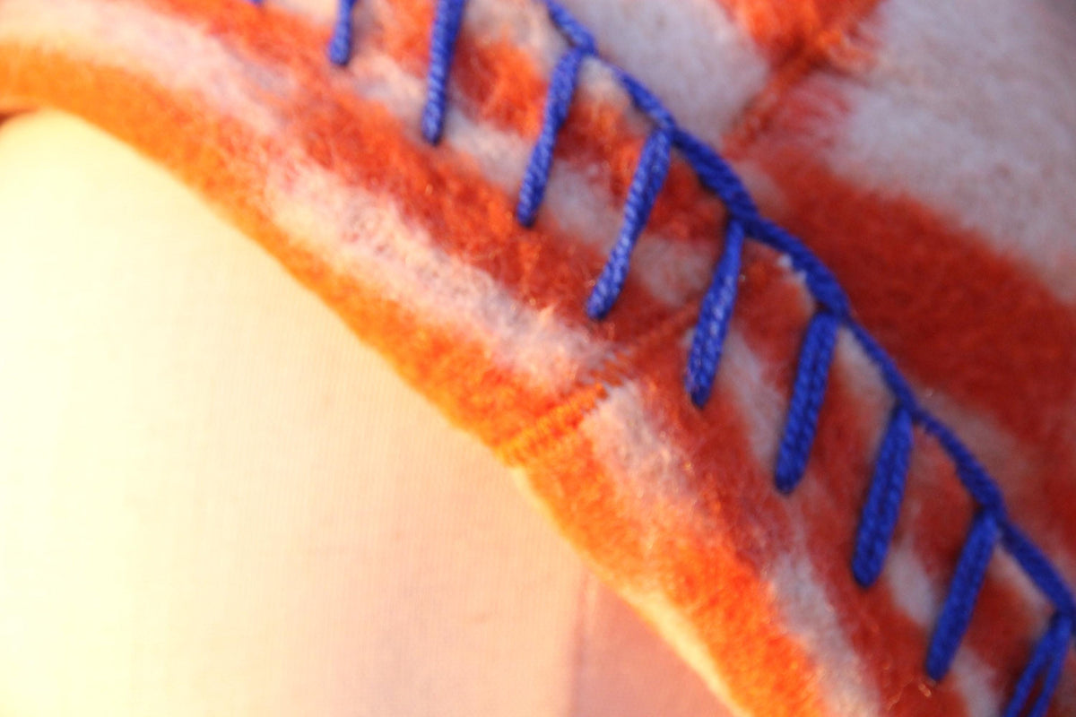 Eco-Friendly Upcycled Wool Sauna Hat – Orange & White Geometric Pattern