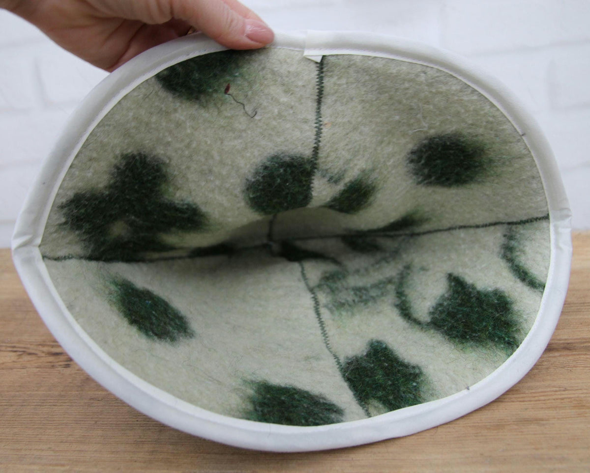 Upcycled Wool Sauna Hat – Green Floral Banya Cap, Eco-Friendly Accessory