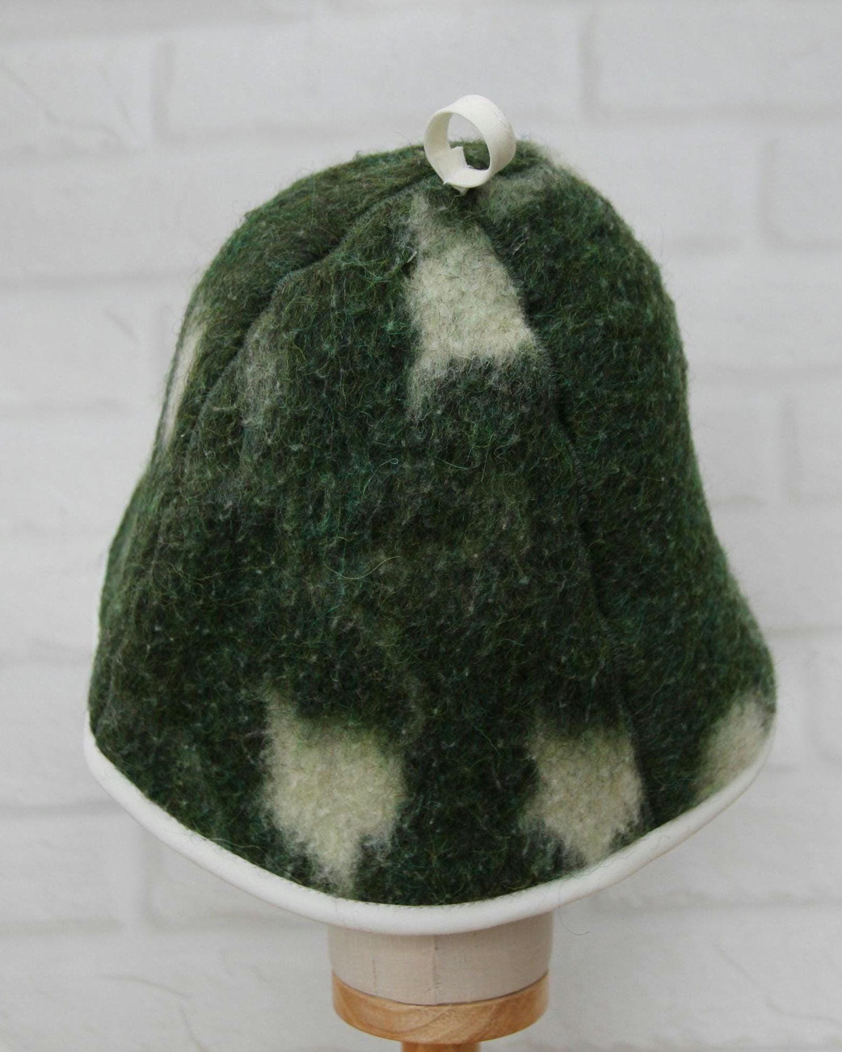 Upcycled Wool Sauna Hat – Green Floral Banya Cap, Eco-Friendly Accessory
