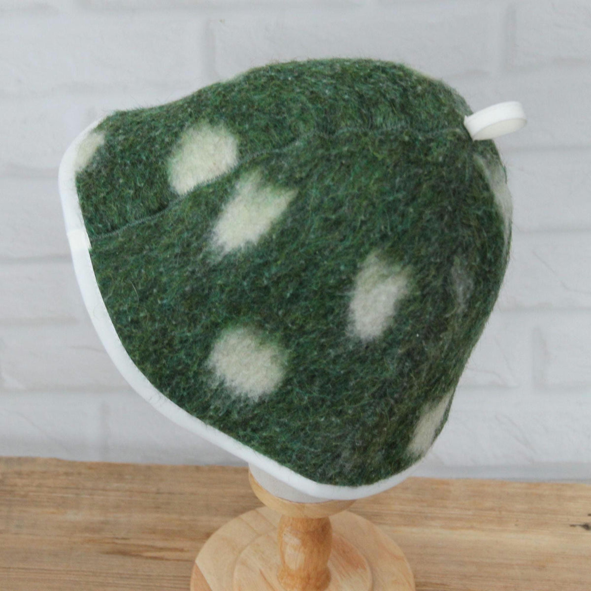 Upcycled Wool Sauna Hat – Green Floral Banya Cap, Eco-Friendly Accessory