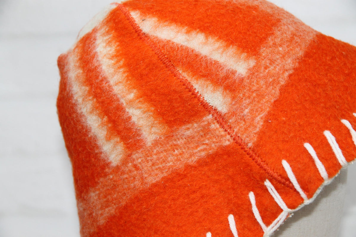 Vibrant Orange Eco-Friendly Wool Sauna Hat – Upcycled Artisan Protection