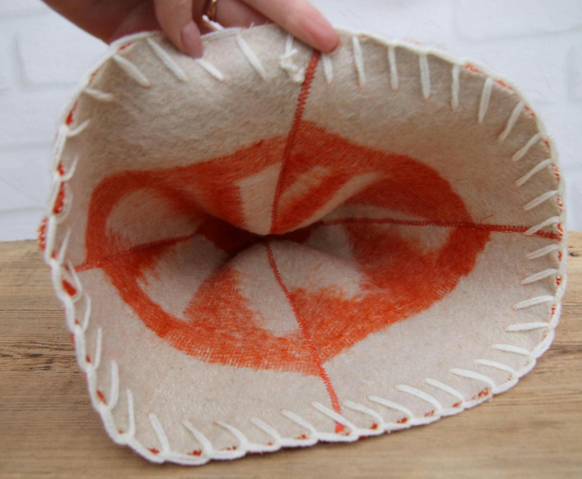 Vibrant Orange Eco-Friendly Wool Sauna Hat – Upcycled Artisan Protection