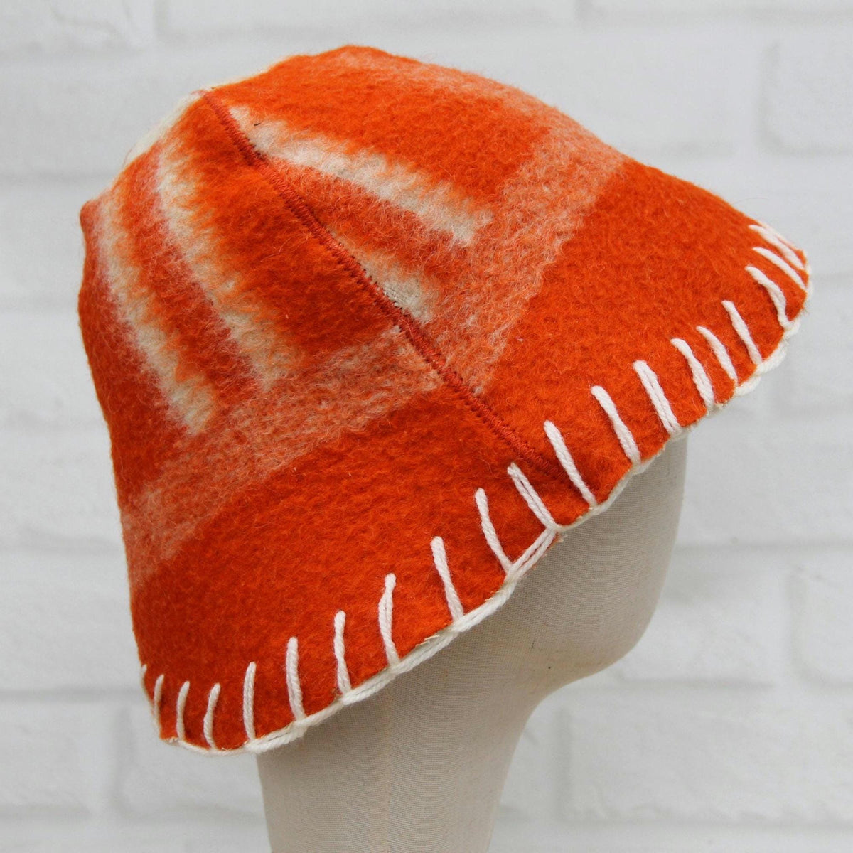 Vibrant Orange Eco-Friendly Wool Sauna Hat – Upcycled Artisan Protection