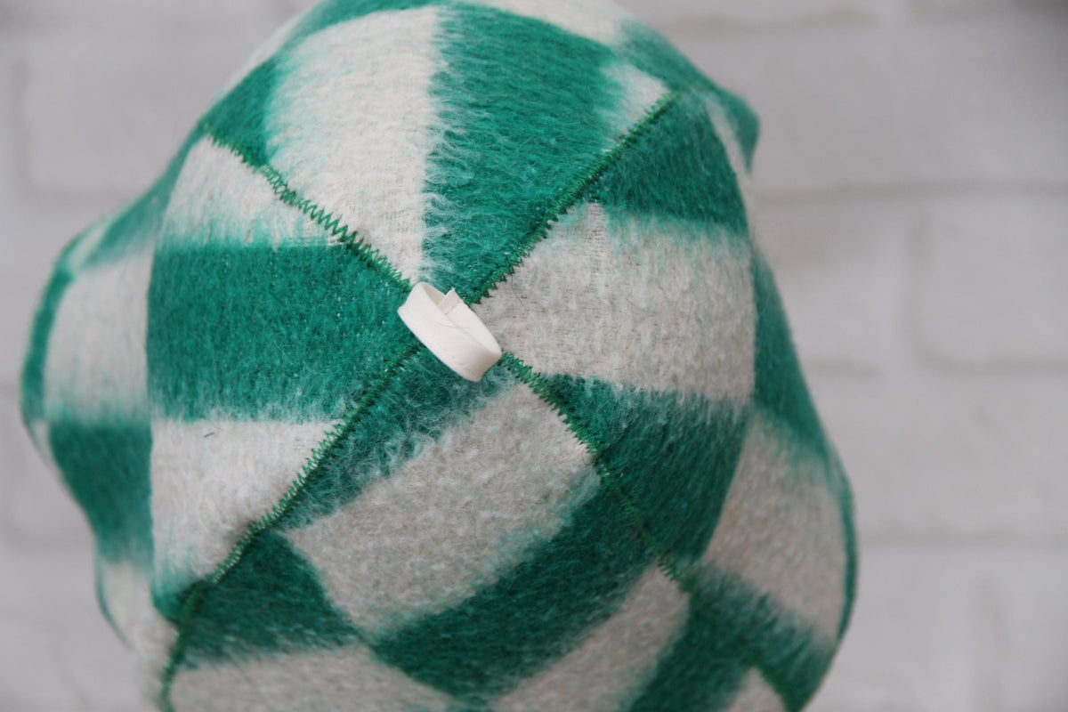 Wool Sauna Hat, Green White Checkered Felted Cap, Banya Spa Protection