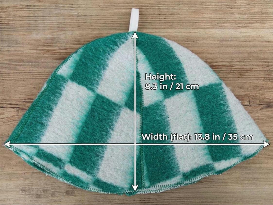 Wool Sauna Hat, Green White Checkered Felted Cap, Banya Spa Protection