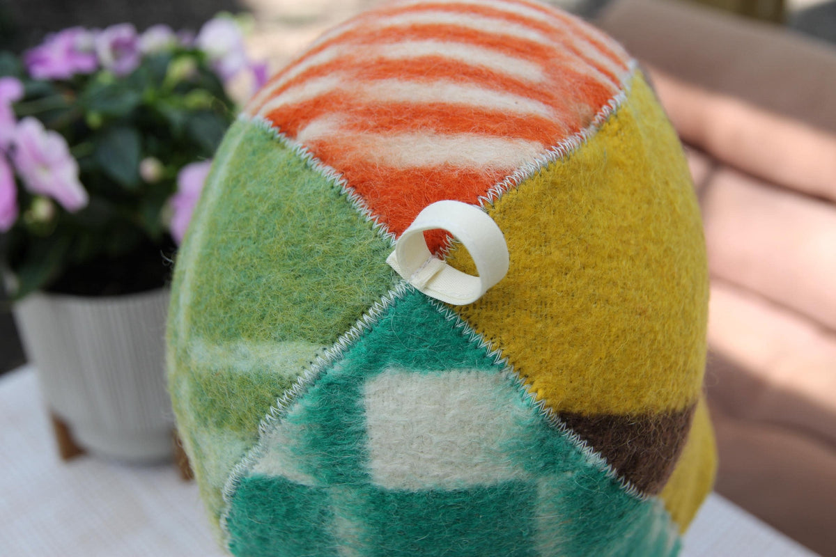 Upcycled Wool Patchwork Sauna Hat, Vintage Banya Cap, Head Protection (13.4 x 8)