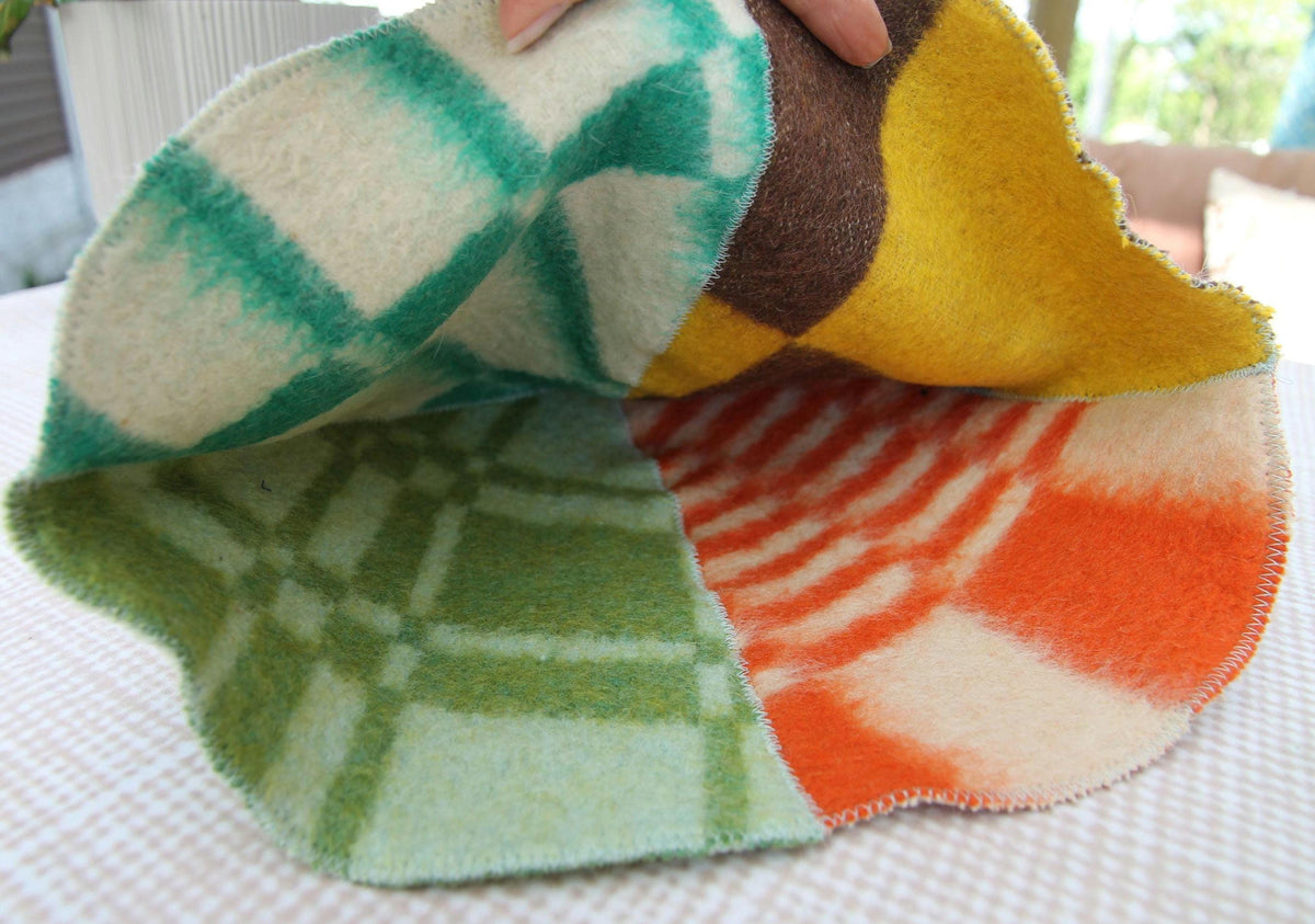 Upcycled Wool Patchwork Sauna Hat, Vintage Banya Cap, Head Protection (13.4 x 8)