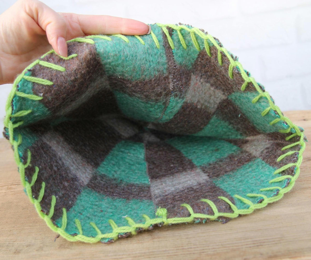 Upcycled Wool Sauna Hat, Plaid Banya Cap, Eco-Friendly Headwear, Sauna Lover Gift